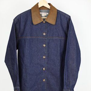 Ami Vintage Denim With Suede Collar Button Up